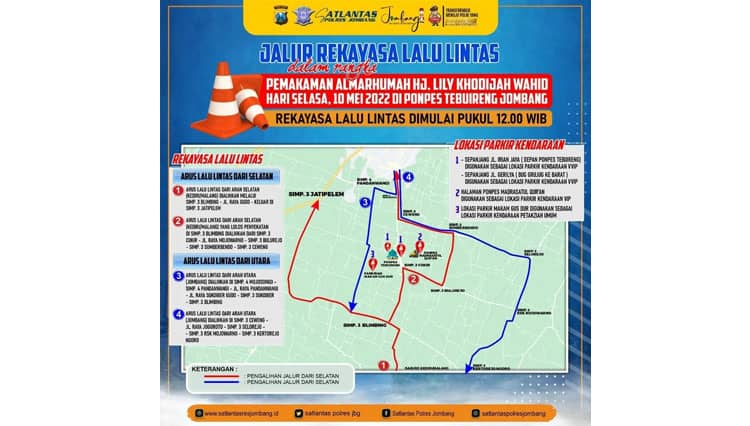Jelang Pemakaman Nyai Hj Lily Wahid, Polisi Siapkan Pengaturan Lalu Lintas Menuju Tebuireng